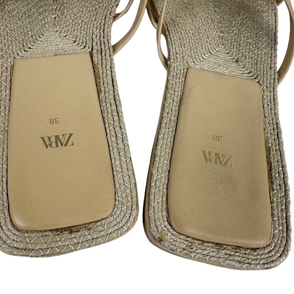 Zara Sheos Womens Size 38 Beige Square Toe Strappy Flat Sandals Jute 7.5 US READ - Picture 10 of 16
